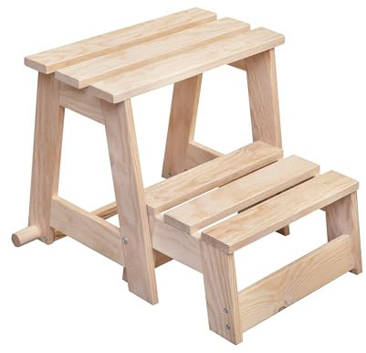 Taburete Escalera Plegable de Madera de Pino con 2 peldaños (42X50x38,6cm)