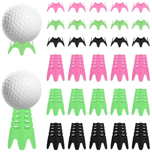 30st Plast Golf Tees, 15 Tall & 15 Short Golf Simulator Tees Golf Mat Tees Indoor & Outdoor Practice Golf Tees för Idrottare Golfälskare Nybörjare (Svart, Grön, Rosa)