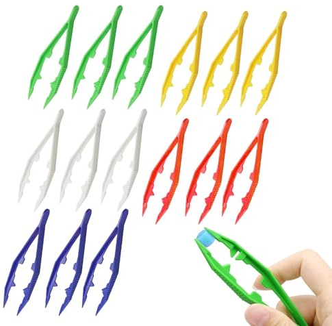 15 Stück plastik pinzette,pinzette kinder,pinzette kunststoff,Multifunktional plastik pinzette,Leichte Pinzette Kinder,Gezahnter Spitze Pinzette Kunststoff,für DIY Basteln Perlen Puzzle Spielzeug