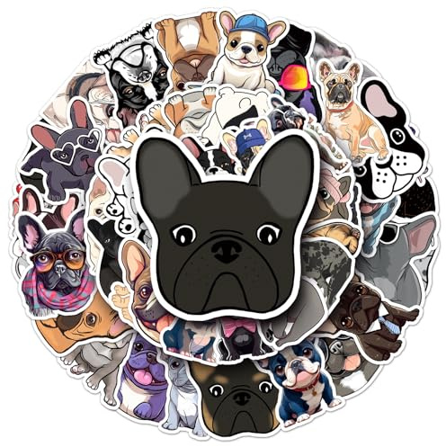 50 Stück Französischer Bulldogge Aufkleber Auto Laptop Telefon Gitarre Skateboard Motorrad Fahrrad French BullDog Stickers Set Vinyl Wasserdicht Aesthetic Aufkleber für Jugendliche Kinder Erwachsene
