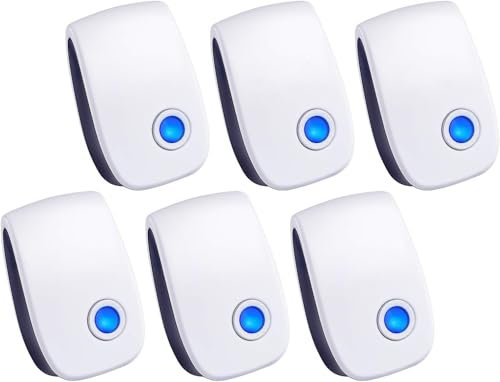 Ultrasonic Pest Control Repeller 6 Pack- Indoor Electronic and Ultrasonic Repellent, Pest Control for Bugs, Insects, Mice, Spiders, Mosquitoes