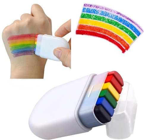 Lot de 2 pinceaux de peinture pour le visage et le corps à rayures arc-en-ciel - 6 couleurs - Pour défilé de la Gay Pride, célébrations du mois de la fierté, cosplay, fête et maquillage d'Halloween
