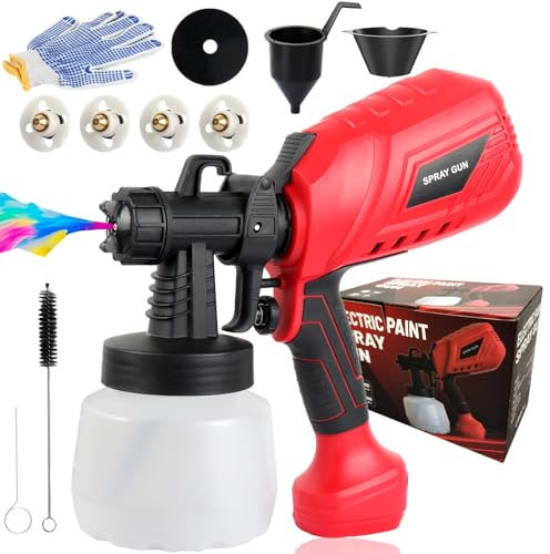 Pistola de Pintura, 700W HVLP Pulverizador Eléctrico con Contenedor de 1200ml, Pistola pulverizadora de Pintura con y 4 tamaños de Boquilla, Flujo Ajustable, para Interiores y Exteriores
