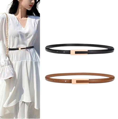 SULIUDAJI 2 Stück Schmaler Taillengürtel für Damen Ledergürtel Verstellbarer Dünner Gürtel Skinny Retro Taillengürtel Klassisch Dekorativen Gürtel für Jeans Hosen Kleider Mode Gürtel