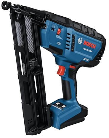 BOSCH GNH18V-15MAN 18V Brushless 15 Gauge Angled Finishing Nailer, Precision for Tight Spaces, Holds up to 1200 Nails per Charge, One Hand Activation, Cleaning