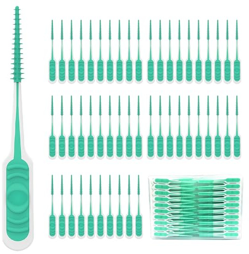 Maoerdental 200PCS Interdental Brushes,Disposable Dental Picks | Soft Rubber Handle Interdental Picks,Tooth Picks with Convenient PP Case (Green)