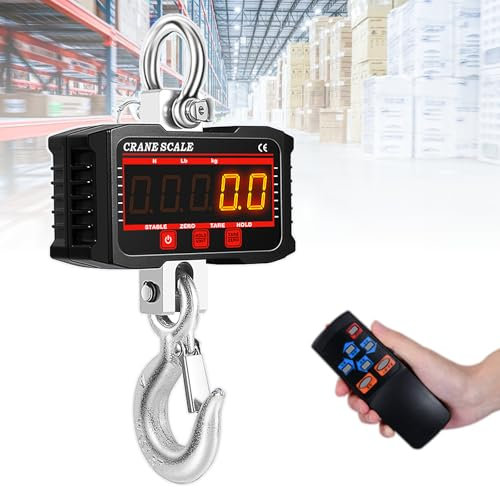 Bilancia Elettronica a Gancio Industriale Telecomandato, Anti-Disaccoppiamento, Scocca in Alluminio Pressofuso + Schermo LED HD, Unità Commutabile - Kg/Lb/N,100kg-Black