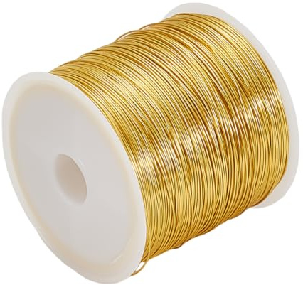 MAYJOYDIY 100m 18K Vergoldeter Kupferdraht 0.4mm 26 Gauge Schmuck Basteldraht Goldener Anlaufbeständiger Kupfer Perlendraht Für Armbänder Halsketten Charm Perlen Schmuckherstellung