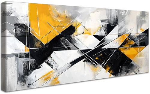 Cadre en bois Impression sur Toile Abstrait Géométrique Triangles Gris or Noir Peinture Poster Mural Morden Morden Image sur Toile Grandes Tableau Decoration Murale Salon Chambre Restaurant 50x120cm