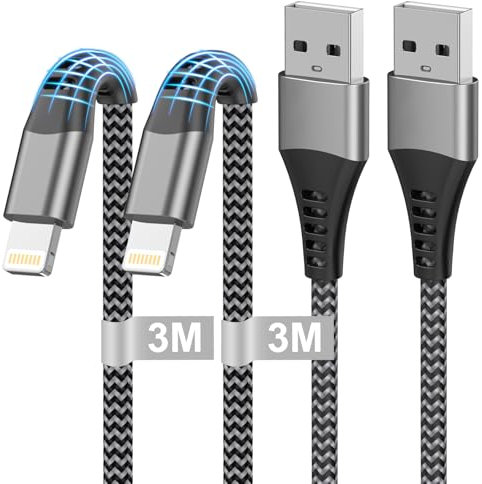 iPhone Charger Cable 3M 2Pack, MFi Certified USB to Lightning Cable 3M Extra Long iPad Charging Cord Lightning Cord Fast Charging Nylon iPad Charger Lead Wire for iPhone 14/13/12/11/XR/XS/X/8/7/6/5