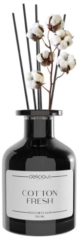 Delicious Scent Raumduft 150ml | Diffusur mit Stäbchen | Raumerfrischer für die Wohnung (Cotton Fresh)