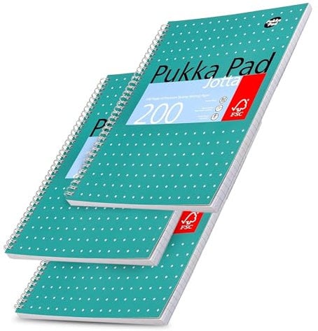 Pukka Pad A4+ Metallic Jotta Notebook 22.5x29.6 cm Wirebound, 80 GSM Paper, 200 Pages, 8mm Lined with 4-Hole Punch Margins, Perforated Edges Notebook for School & Office (Green) (Pack of 3)