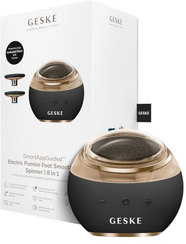 GESKE Electric Pumice Foot Smoothing Spinner | 8 in 1 | Fußfeile | Elektrische Fußfeile mit groben & feinen Aufsätzen | Bimsstein| Effektive Hornhautentfernung | Für Dein Pediküre-Set