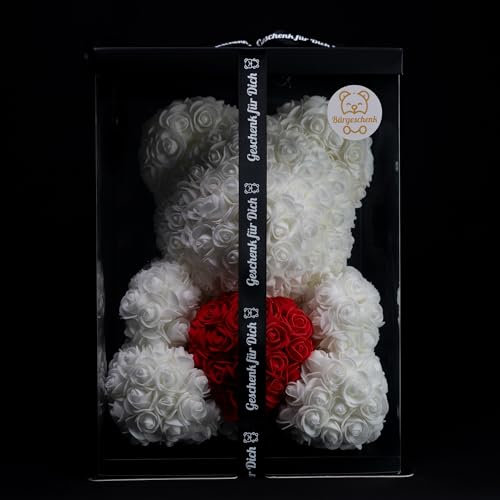 Bärgeschenk Big Classic Rosen Bär 40cm aus Ewigen Rosen in Geschenkbox (Weiß und Rot)