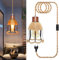 500CM Hanfseil Lampe Hängelampe mit Stecker, E26/E27 Lampenfassung mit Hanfseil Kabel und Schalter, Fassung mit Blumen Form Metall Lampenschirme, Vintage Pendelleuchte mit Stecker, Keine Glühbirne