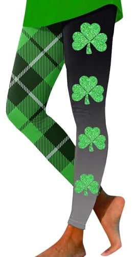 WILLBEST ST. Patrick's Day Leggings for Women Shamrocks Leggings Plus Size Slim High Waisted Tummy Control Clover Leaves Yoga Pants Gym Sports Trousers