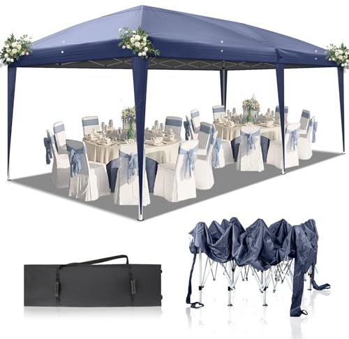 LEADZM Tonnelle de Jardin Pliante,3x6m,Imperméable,Pop-Up,3 Hauteurs Réglables, Protection UV 50+,Tente de Fête,Structure en Acier,pour Jardin,Fête,Bleu