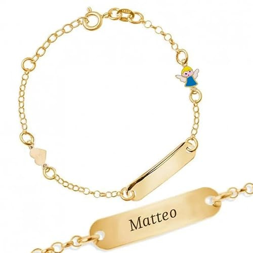 Sakrami 925 Sterling Silber Baby Armband Personalisierte Name Platte und blau emaillierte Engel Kinder Sammlung + personalisierte Geschenk-Box - Geburt, Kommunion oder Taufe Armband