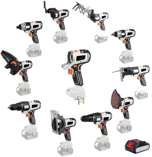 AXGCAA 10 in 1 Cordless Power Tool Combo Kit, Rechargable Woodworking Tool Kit with Tool Box, Multifunctional Brushless Power Tool Combo Kit, Portable Tool Set, for Homes and Gardens