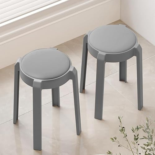Wefrib 2er Set Esszimmerhocker, Hausbank Holzhocker, Holzstapelstuhl mit Rutschfester Matte, Stapelhocker für Klassenzimmer, Ihrer Küche, Ihrem Speise- oder Home-Pub-Bereich (Grau Y)