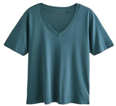 NEXT Damen Standard T-Shirt mit V-Ausschnitt aus Baumwolle und Modal Türkisblau M