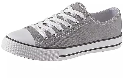 Women's Ladies Girls Canvas Low Top Lace Up Trainers Sneakers Pumps Plimsolls Size UK 3-8 (Light Grey, UK Footwear Size System, Adult, Women, Numeric, Medium, 7)