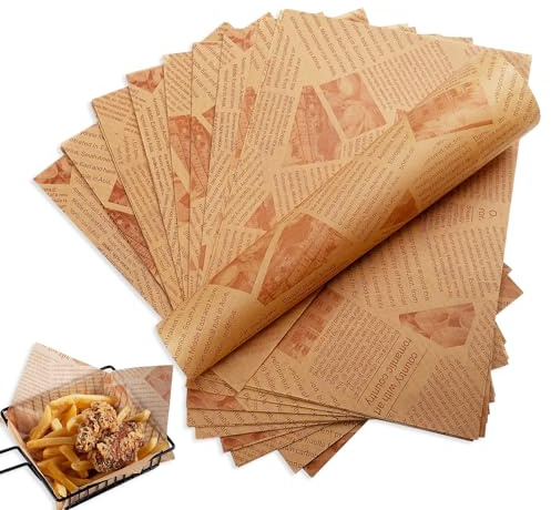500 PCS Wax Paper Sheets, 30 × 20 cm Greaseproof Burger Paper Sheets Food Wrapping Papers Newspaper for Hamburgers Sandwich Fries Fish Chip