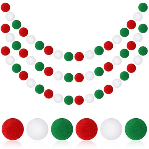 3 Stück Pompom Girlanden, 2M Filzkugeln Girlanden mit 90 Bäll, Bunte Filzkugeln Girlandens, Pompom Girlandes Filzkugelns für Wand Kinderzimmer Christbaum Party Schmuck