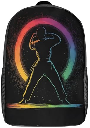 kaiyun Lottatore di karate Zaino Bambini Stile arti marziali colorato Grande Capacità Zainetto Borsa Da Scuola Per Unisex Adolescenti Alunno Casual Scuola Borsa 17inch