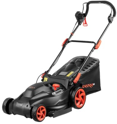 Dnipro-M Cortacésped Eléctrico 1600W, Ancho de Corte de 38cm, Altura de Corte Regulable en 6 Posiciones (20-70 mm), Cesta de 45 L, Ajuste de Manillar, para Jardines de hasta 600m². 38N