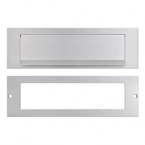 Aluminium Silver Gravity Letter Plate with Back Plate for Front Door, 10 x 3 External Size, 7-7/8 x 2 Internal Slot, Mail Slot Letterbox Flap, Weather Resistant, Easy Fit Door Mail Catcher