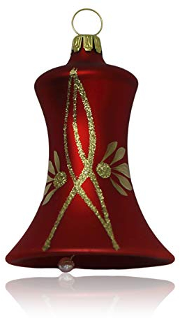 Lauschaer Glas Christbaumschmuck Glocken klein rot matt mit Ranken 3 Stück d 5cm Christbaumschmuck Weihnachtsbaumschmuck mundgeblasen, handdekoriert