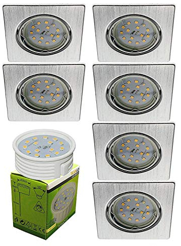 Trango 6er Set 6729-069SMO Einbaustrahler aus ALU gebürstet in Eckig Bad Einbauleuchten, Deckenspot, Deckenstrahler, Einbauspots, Deckenlampe incl. 6x 5 W LED Modul Ultra Flach nur 3cm Einbautiefe