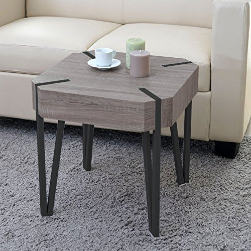 Mendler Couchtisch Kos T574, Beistelltisch, 52x50x50cm - Dunkle Eiche, dunkle Metall-Füße MVG-Zertifiziert