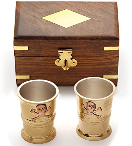 Museum Replicas Pirate Captain Brass Cups Shot Glasses with Storage Box