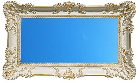 Idea casa Großer Spiegel Weiß Gold Rahmen Stil Barock Venezianisch Vintage 96 x 56 cm