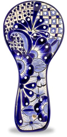 Spoon Rest - Hand Painted Talavera Ceramic Spoon Holder - Blue and White Mexican Style Cuchara Azul Blanco