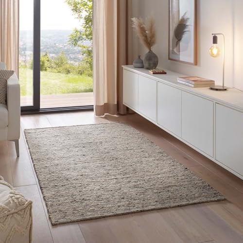 Taracarpet Moderner Handweb Teppich Alpina handgewebt aus Schurwolle für Wohnzimmer, Esszimmer, Schlafzimmer und die Küche geeignet (250 x 340 cm, 30 Grau meliert)