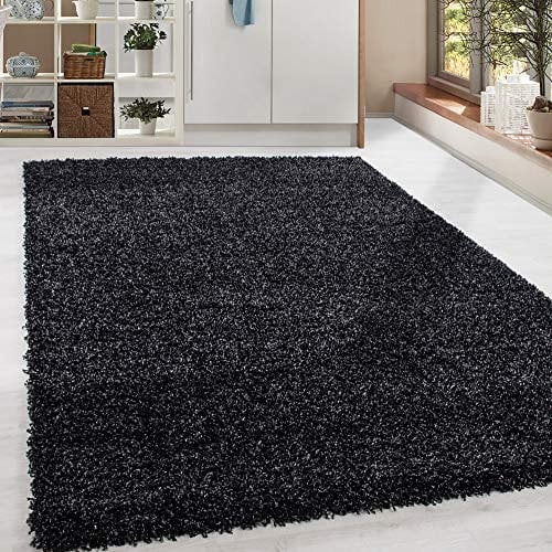 HomebyHome Teppich Wohnzimmer Shaggy Hochflor Anthrazit Rechteckig 300x400 cm Einfarbig Design - Flauschiger Teppich Schlafzimmer Moderne Extra Weich Pflegeleicht - Carpet Living Room