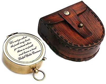 Ralph Waldo Emerson Messing-Kompass Do Not Go mit Lederetui, rustikale Vintage-Heimdekoration, Geschenke