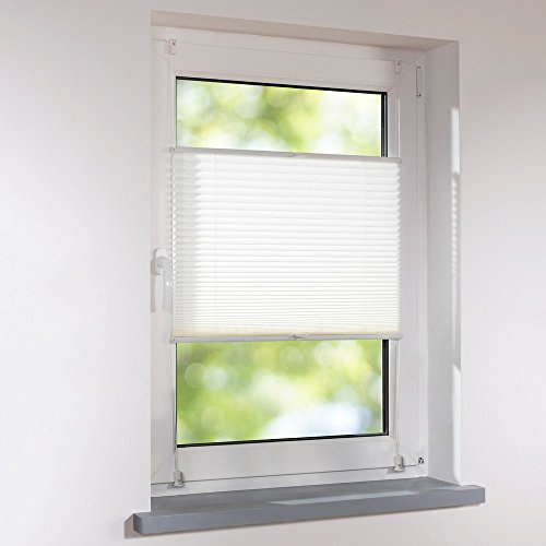 Plissee 135 x 140 cm verspannt - Farbe weiß - Faltstore Klemmfix ohne Bohren Faltrollo Raffrollo Sichtschutz für Fenster und Türen inkl. Klemmträger