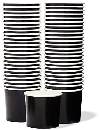 Paper Ice Cream Cups - 50-Count 325ml Disposable Dessert Bowls for Hot or Cold Food, 325-Milliliter Party Supplies Treat Cups for Sundae, Frozen Yoghurt, Soup, Black