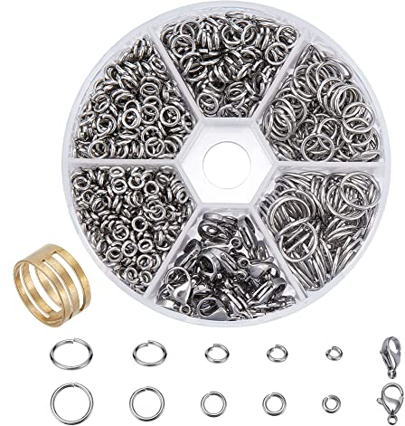 PH PandaHall 1160pcs Edelstahl Jump Ringe mit 30 pcs Hummer Claw Verschlüsse 4/5/6/8/10mm Offene Jump Ringe Schmuck Verschluss Connector für Armband Halskette Schmuck Herstellung Taille Kette Handwerk