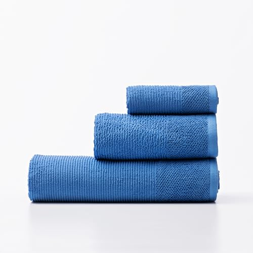 UNITED COLORS OF BENETTON. Set 3pcs Toallas de baño (30 x 50 + 50 x 90 + 70 x 140 cm) 450 gsm 100% algodón Azul Casa (BE021)
