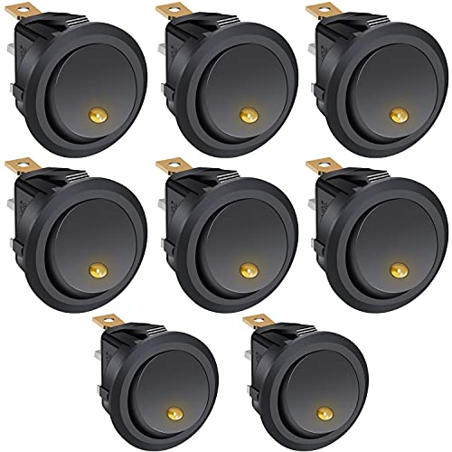 Taiss/8 pièces 20A 12V DC ON/OFF SPST Round Dot Interrupteur à bascule à bascule Contrôle Pour voiture ou bateau avec lumière LED jaune KCD2-102N-Y