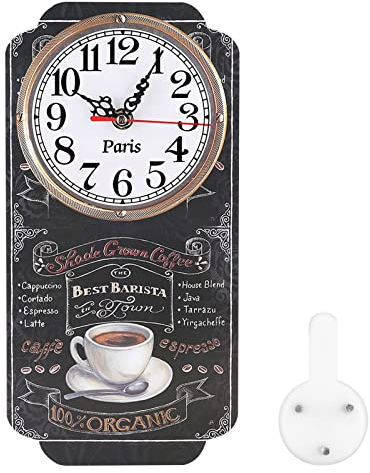 HERCHR Reloj de Pared, Relojes de Pared Decorativos Que Funcionan con Pilas Reloj de Pared rústico con diseño de café para Decorar la Cocina, la Oficina, el Dormitorio y el salón