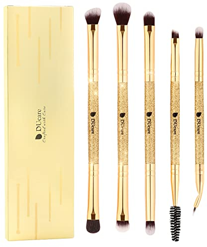 DUcare Lot de 5 pinceaux de maquillage professionnels pour fard à paupières, pinceaux à paupières à paillettes dorées, pinceaux anti-cernes, sourcils, cils et eyeliners