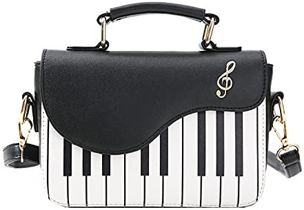 Syrads Borsa a mano con Motivo a Pianoforte Borsa a Tracolla da Donna Borsa a Tracolla Casual in Pelle PU per Scuola di lavoro Nero