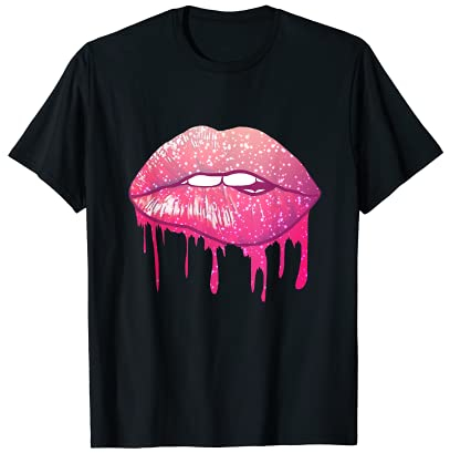 Purple Dripping Biting Lips Lippenstift 80er Jahre Geschenke für Frauen T-Shirt