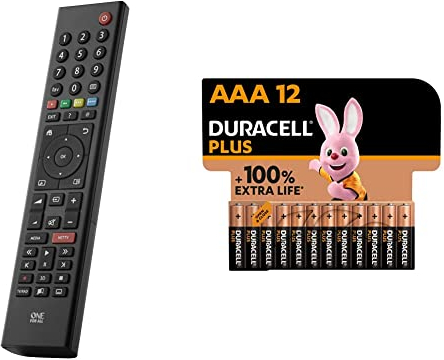 One For All Grundig TV Fernbedienung - Funktioniert mit Allen Grundig TV/Smart TV - URC1915 & Duracell NEU Plus AAA Micro Alkaline-Batterien, 1.5V LR03 MN2400, 12er-Pack